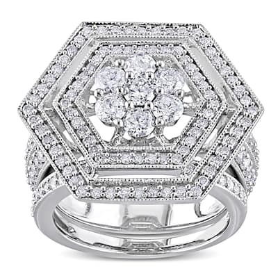 Miadora Signature Collection 10k White Gold 2ct TDW Diamond Bridal Ring Set