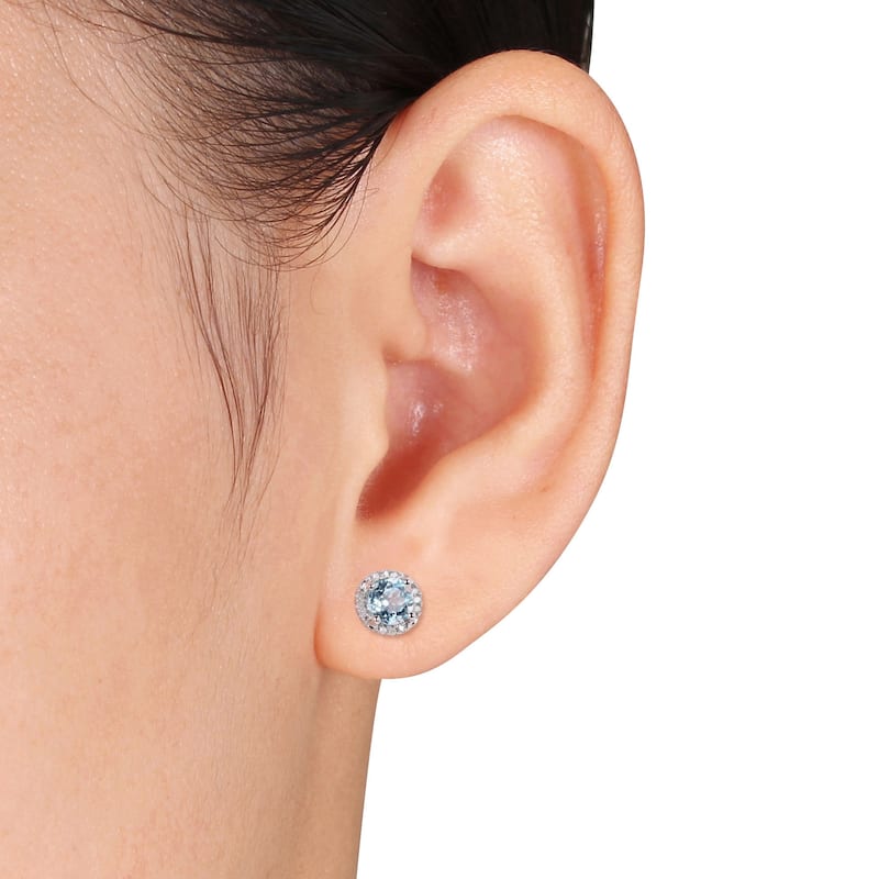 Miadora Sterling Silver Aquamarine and Diamond Accent Stud Earrings