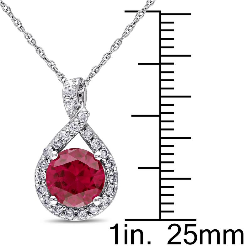 Miadora 10k White Gold Created Ruby and 1/5ct TDW Diamond Necklace (H-I, I2-I3) - Red
