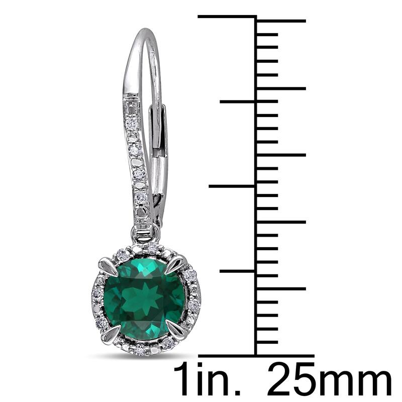 Miadora 10k White Gold Created Emerald and 1/10ct TDW Diamond Earrings (H-I, I2-I3)