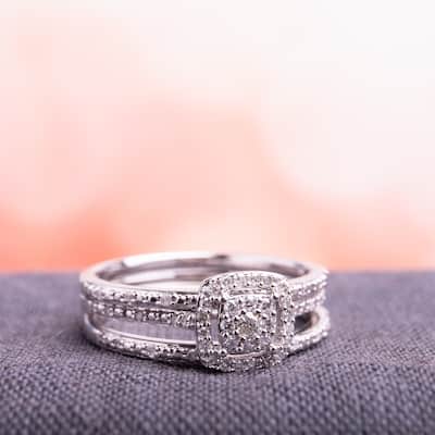 Miadora 10k White Gold 1/3ct TDW Diamond 3-Pc. Bridal Ring Set