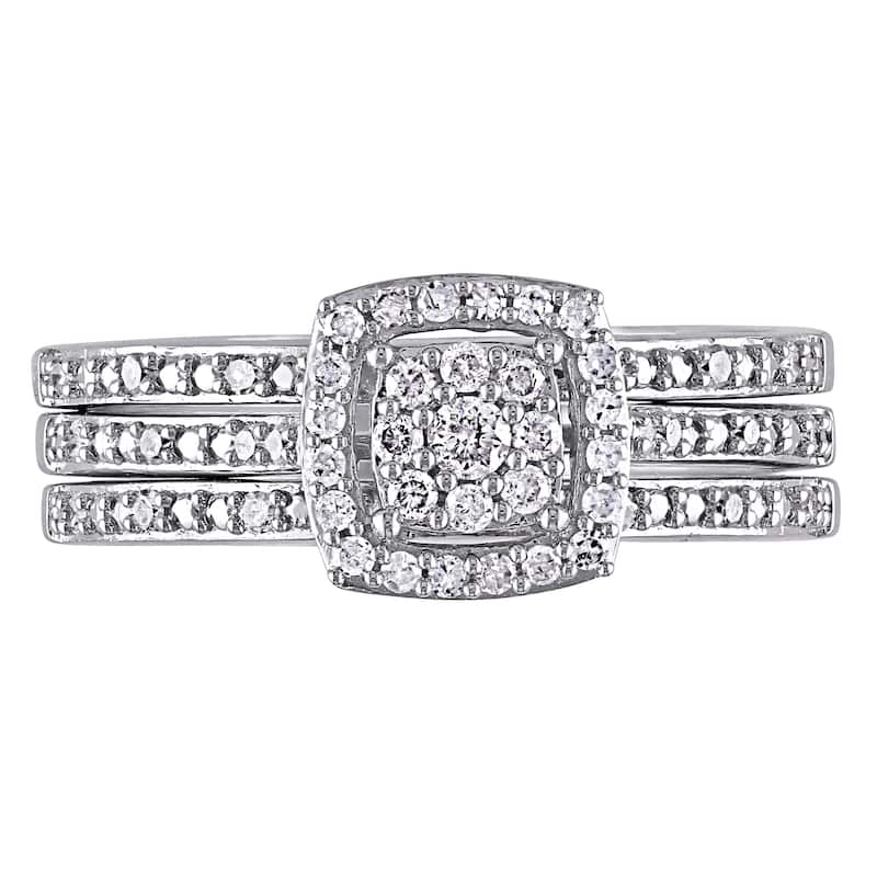 Miadora 10k White Gold 1/3ct TDW Diamond 3-Pc. Bridal Ring Set