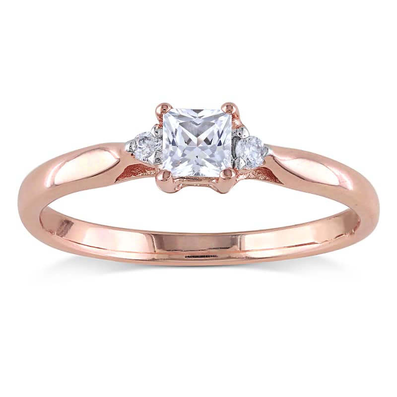 Miadora Rose Plated Silver Created White Sapphire and Diamond Accent 3-stone Ring - 8