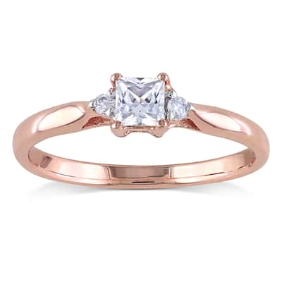 Miadora Rose Plated Silver Created White Sapphire and Diamond Accent 3-stone Ring