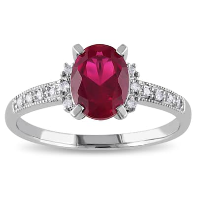 Miadora 10k White Gold Created Ruby and Diamond Accent Cocktail Ring