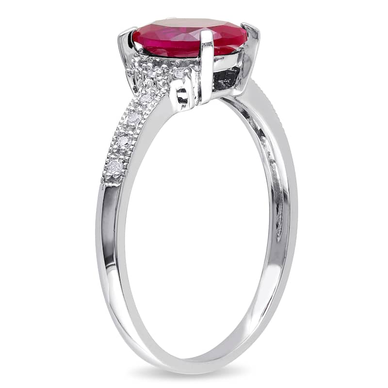 Miadora 10k White Gold Created Ruby and Diamond Accent Cocktail Ring