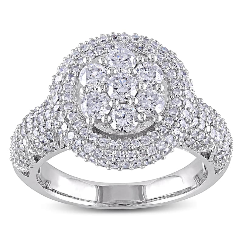 Miadora Signature Collection 10k White Gold 2ct TDW Diamond Cluster Engagement Ring - 8.5