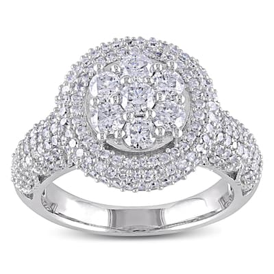 Miadora Signature Collection 10k White Gold 2ct TDW Diamond Cluster Engagement Ring