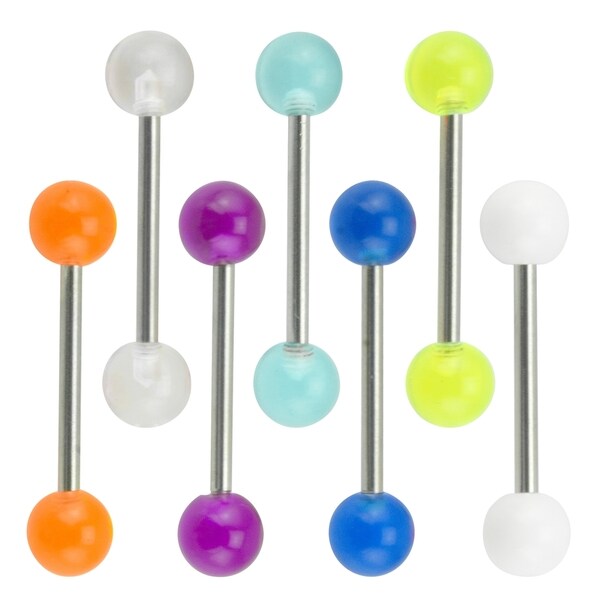 Supreme Jewelry Barbell Tongue Ring with Colorful UV Acrylic Ball (Pack