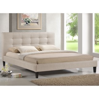 Baxton Studio Quincy Light Beige Linen Platform Bed King Size