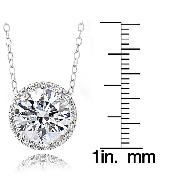 Icz Stonez Platinum Plated Sterling Silver 3ct TGW 100 Facets Cubic Zirconia Halo Pendant Necklace