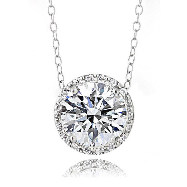 Icz Stonez Platinum Plated Sterling Silver 3ct TGW 100 Facets Cubic Zirconia Halo Pendant Necklace. Opens flyout.