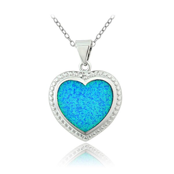 Glitzy Rocks Silvertone Created Blue Opal Heart Necklace