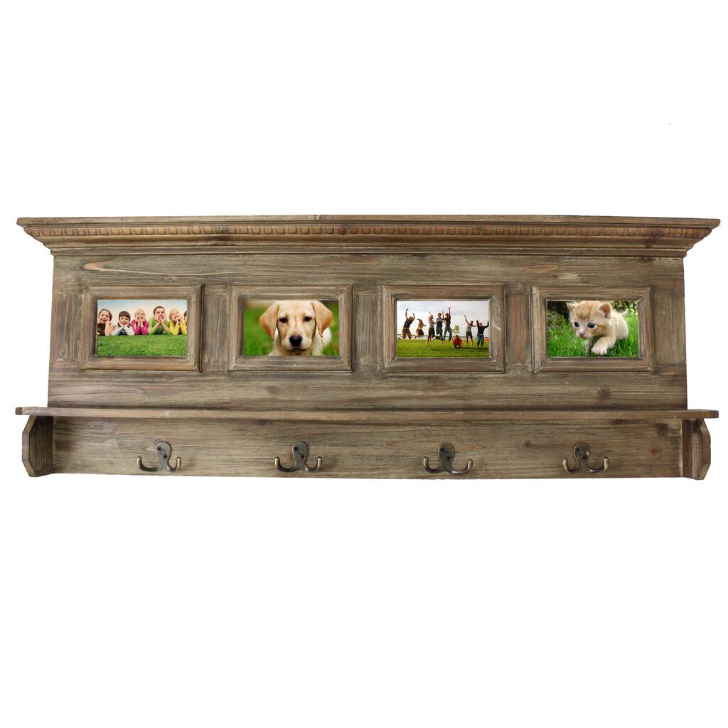 Antiqued Handcrafted Weathered Wooden Family Album Picture Frame Coat Rack