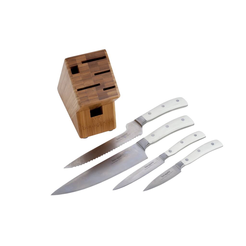 Miu France 5-piece White Handle Forged Cutlery Set with Block