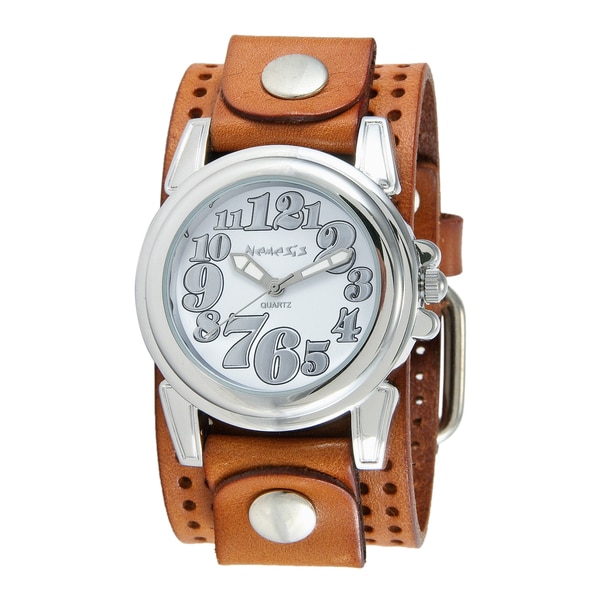 Nemesis Women's Brown Perforated Leather Cuff Band Watch