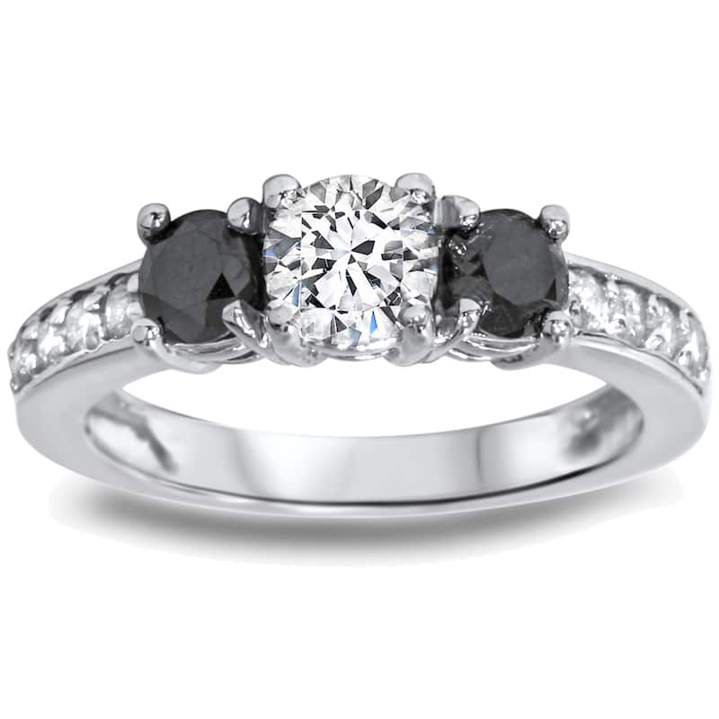 14k White Gold 1ct TDW Black/ White Diamond 3-stone Ring - 4