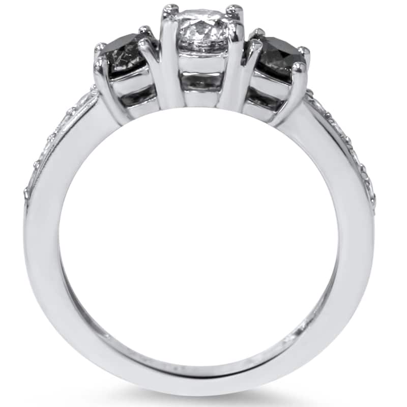 14k White Gold 1ct TDW Black/ White Diamond 3-stone Ring