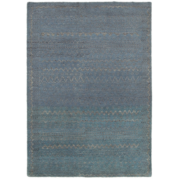 LR Home Oushak Distressed Geometric Blue Rug ( 10' x 14' ) - 10' x 14'/Surplus