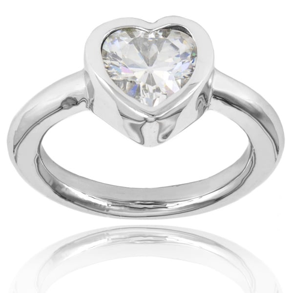 ELYA Stainless Steel Heart-cut Inlaid Cubic Zirconia Ring - Silver