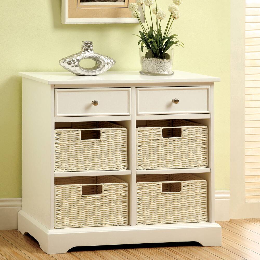 Furniture of America Ferente Modern White Storage Cabinet with Baskets