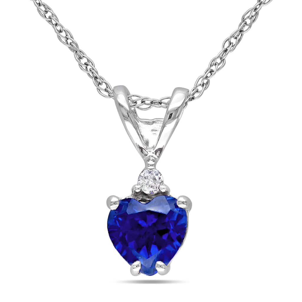 Miadora 10k White Gold Created Blue Sapphire and Diamond Accent Heart Necklace
