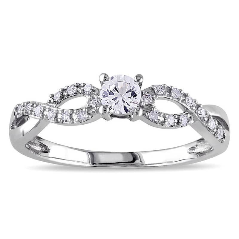 Miadora 10k White Gold Created White Sapphire and 1/10ct TDW Diamond Crossover Engagement Ring (H-I, - 5