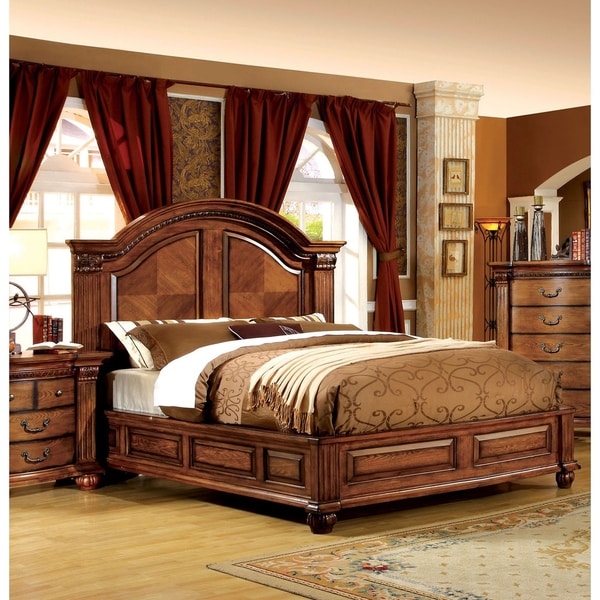Furniture of America Righ Traditional Oak Solid Wood Panel Bed