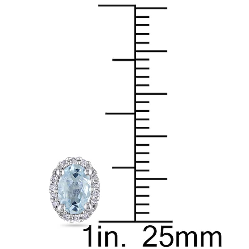 Miadora 10k White Gold Aquamarine and 1/10ct TDW Diamond Oval Earrings (H-I, I2-I3)