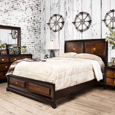 Furniture of America Wigh Rustic Walnut Solid Wood Panel Bed
