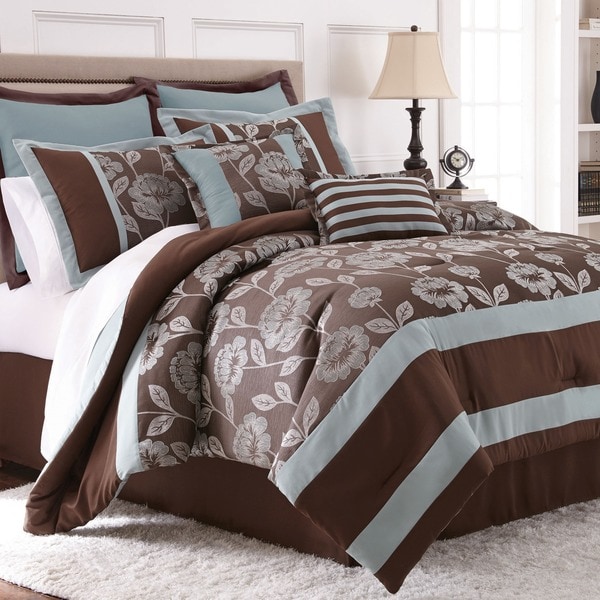 Adara 8 piece Floral Jacquard Comforter Set   Shopping