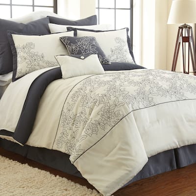 Amraupur Overseas Gwen White/ Grey Floral 8-piece Comforter Set