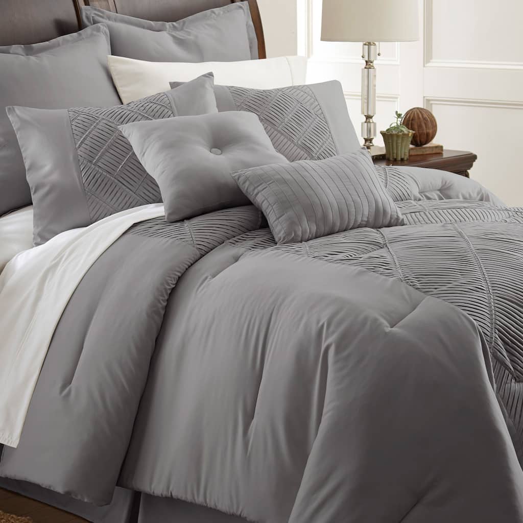 Amraupur Overseas Savannah Grey Embellished 8-piece Comforter Set