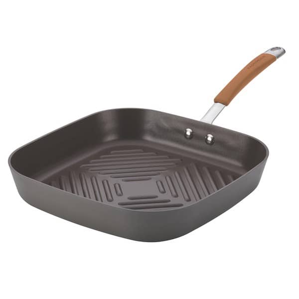 slide 2 of 4, Rachael Ray Cucina Hard-Anodized Nonstick 11-inch Deep Square Grill Pan, Grey with Pumpkin Orange Handle
