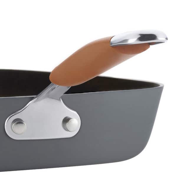 Rachael Ray Cucina Hard-Anodized Nonstick 11-inch Deep Square Grill Pan,  Grey with Pumpkin Orange Handle - Bed Bath & Beyond - 9216771