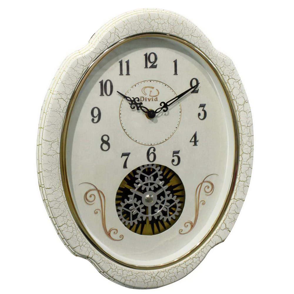 Traditional Antiqued White Rotating Gear Wall Clock