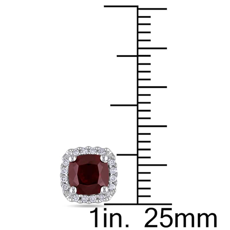 Miadora 10k White Gold Garnet and 1/10ct TDW Diamond Halo Earrings (H-I, I2-I3)