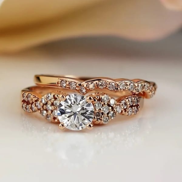 Auriya 14k Gold 1ctw Braided Twist Round Diamond Engagement Ring Set
