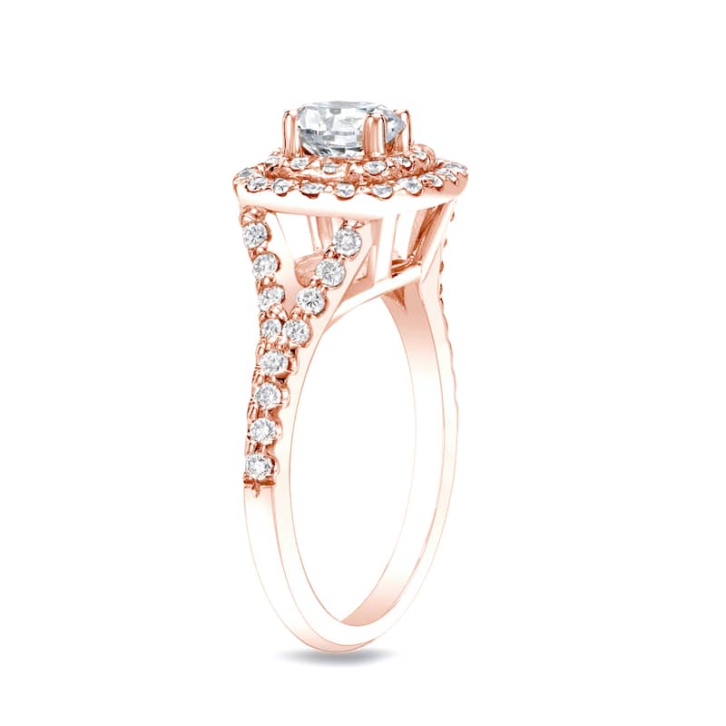 Auriya 14k Rose Gold 1 1/4ctw Cushion-cut Diamond Halo Engagement Ring (H-I, SI1-SI2)