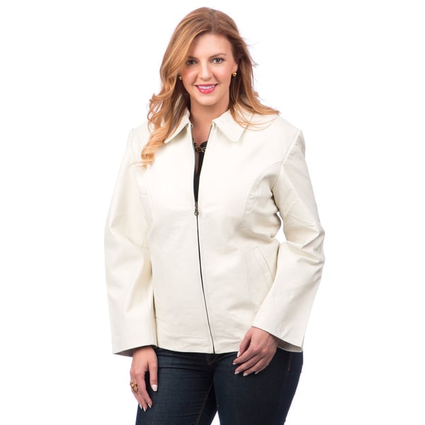 Shop Women's White Leather Jacket with Zip-out Liner - Free Shipping ...