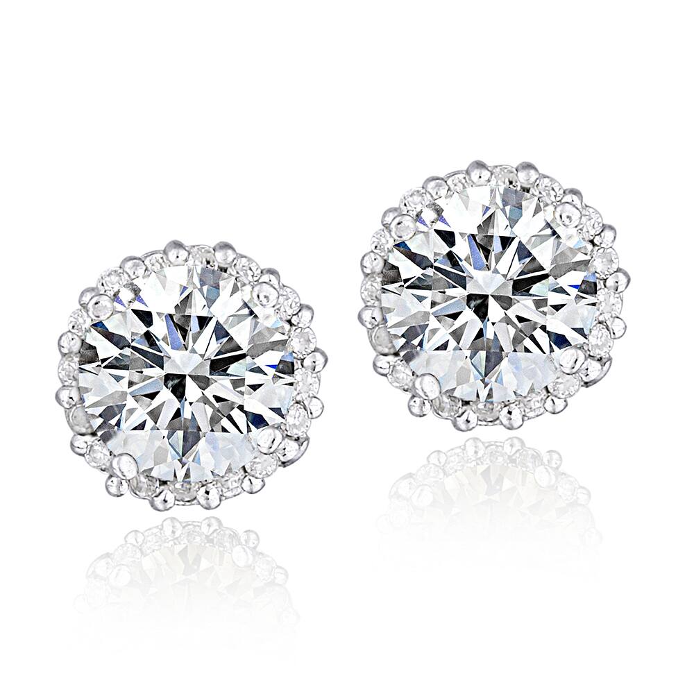 Icz Stonez Platinum Plated Sterling Silver 2ct TGW 100 Facets Cubic Zirconia Halo Stud Earrings