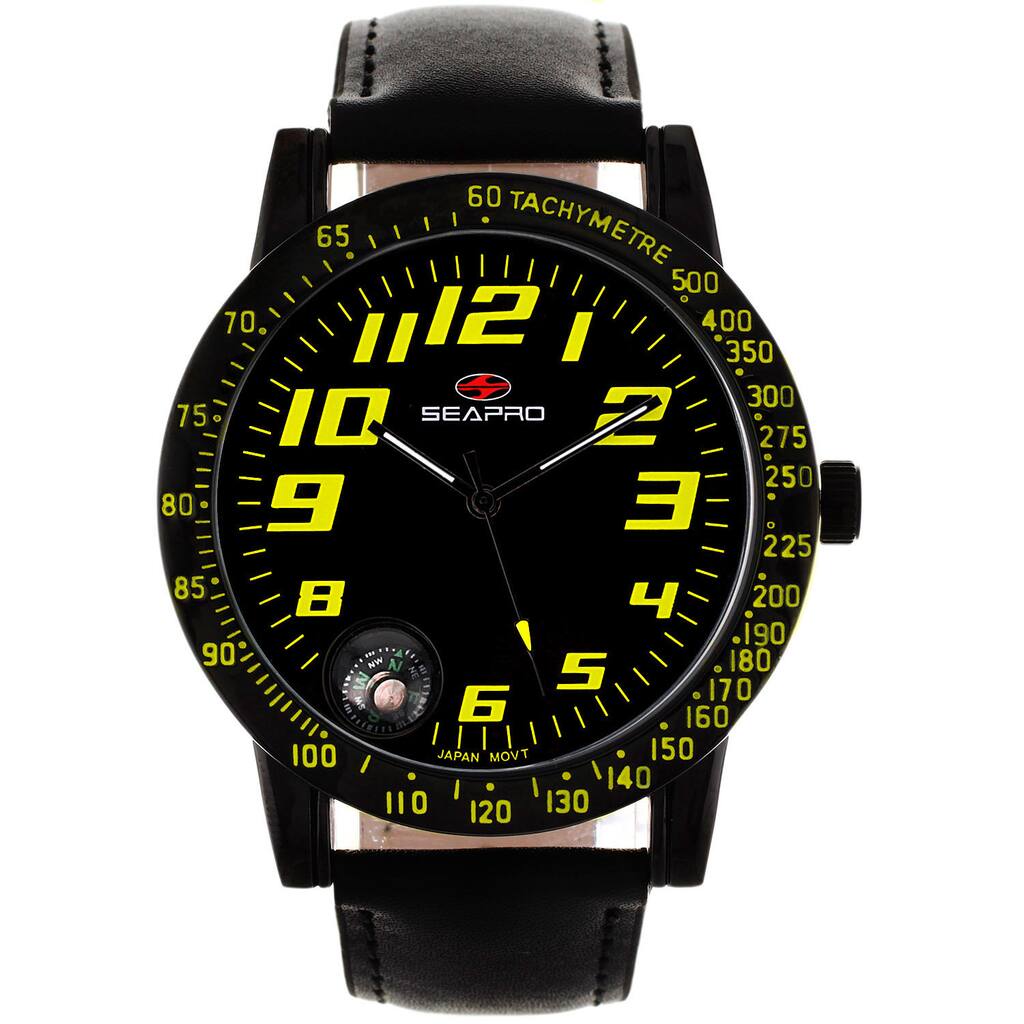 Seapro Men's Raceway Black Leather Watch