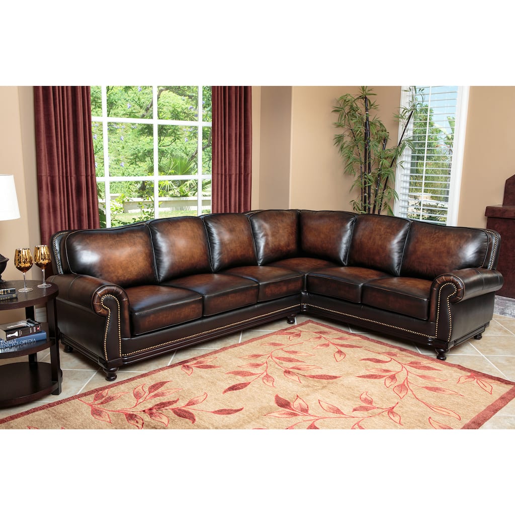 Abbyson Palermo Woodtrim Top Grain Leather Sectional Sofa