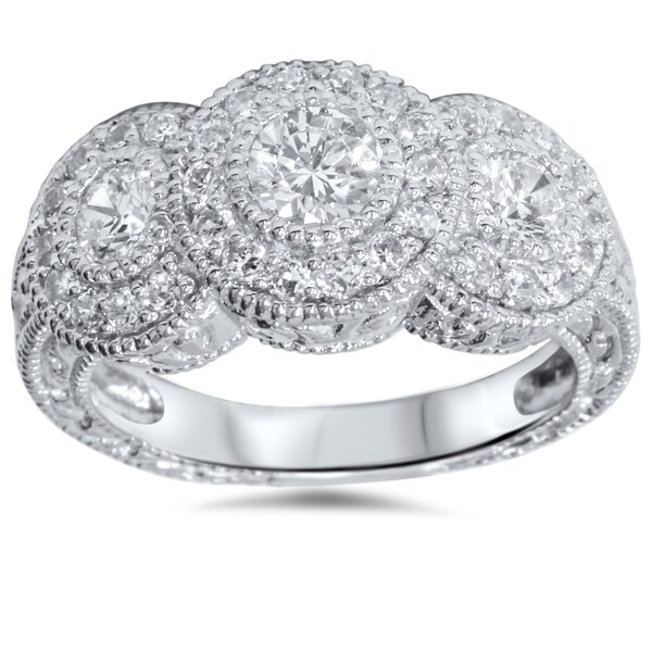 14k White Gold 1 1/ 2ct TDW Vintage Diamond 3-stone Engagement Ring