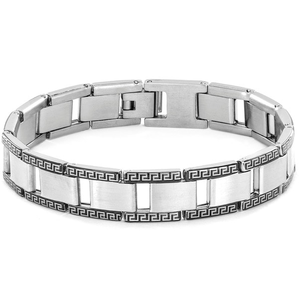 Stainless Steel Mens Black plated Greek Key Bracelet  