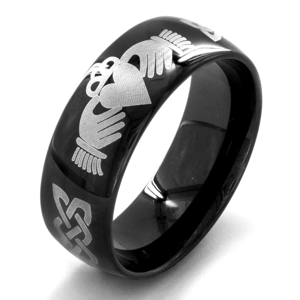Black-plated Stainless Steel Men's Claddagh Ring - Black