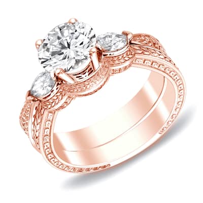 Auriya 14k Rose Gold 4/5ctw Vintage 3-stone Diamond Engagement Ring Set