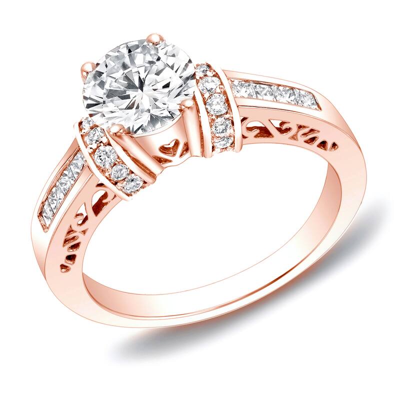 Auriya 14k Rose Gold 1 1/4ctw Round Diamond Engagement Ring with Hearts