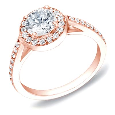 Auriya 14k Rose Gold Certified 1ctw Round Diamond Halo Engagement Ring