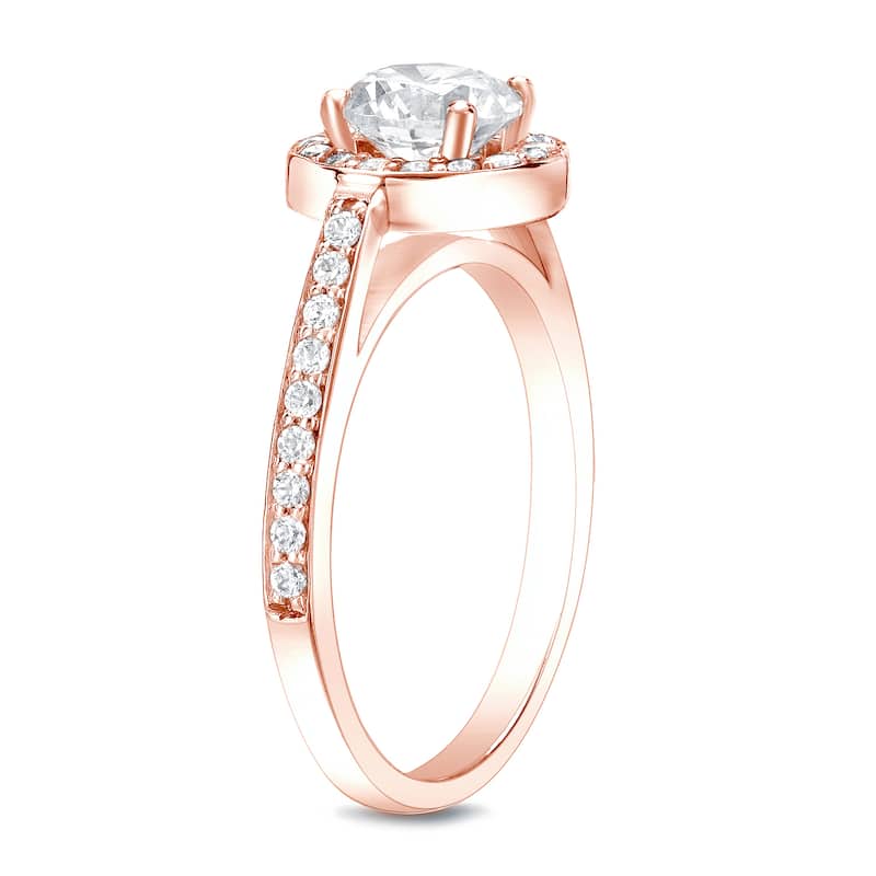Auriya 14k Rose Gold Certified 1ctw Round Diamond Halo Engagement Ring